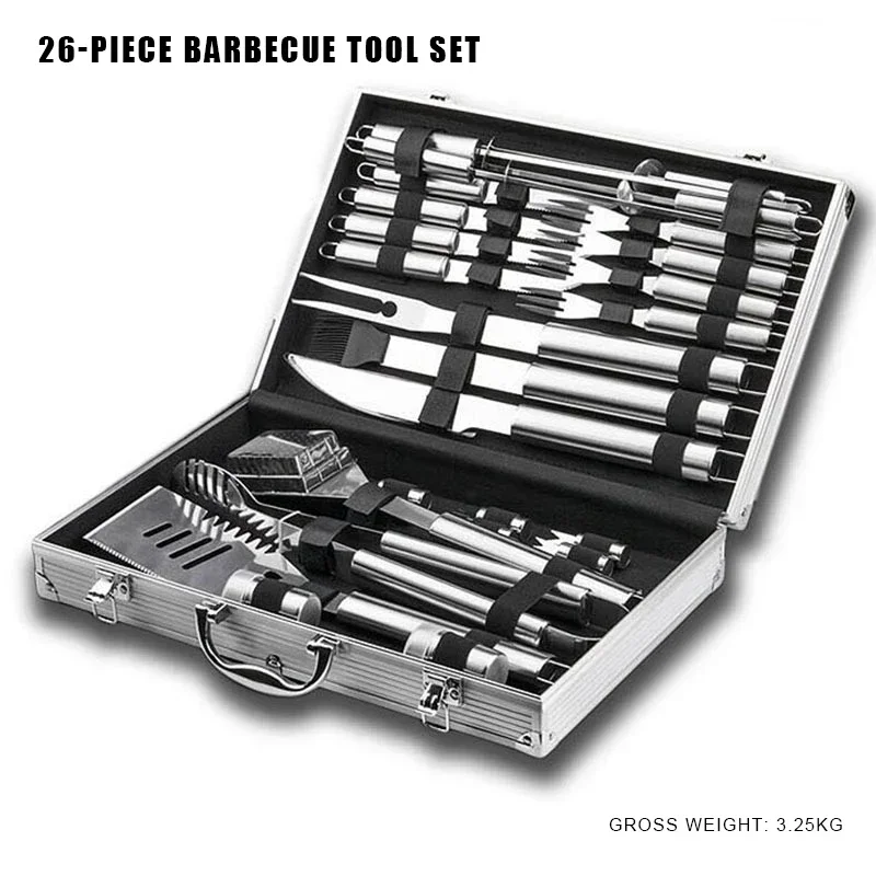 Camping Cooking Kit Box - Set di 26 utensili per barbecue