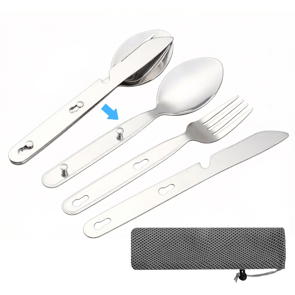 Camping Cooking And Eating - Set 3 Pezzi: Cucchiaio, Forchetta e