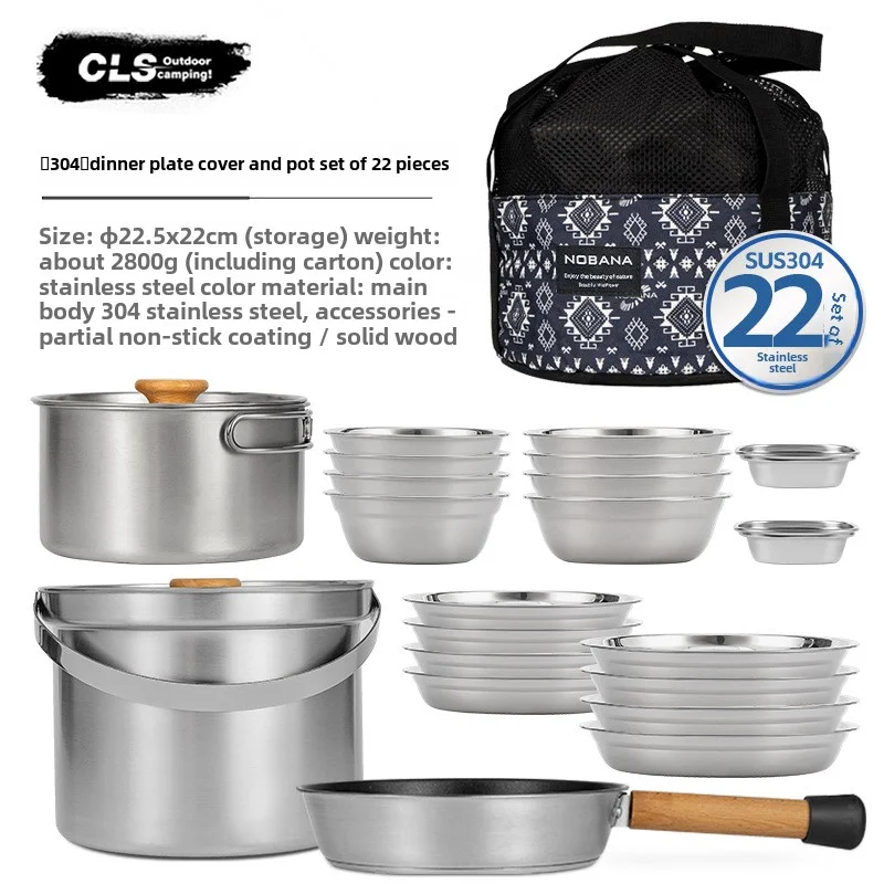 Camping Cooking Set Stainless Steel - NOBANA&CLS Set di Pentole da Campeggio